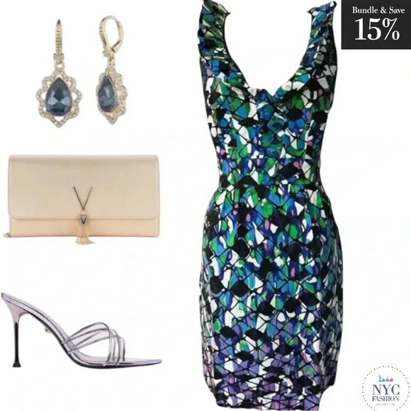 049 Just Taylor | NWOT Vibrant Green Abstract Print Ruffle Dress (Size 6) - Picture 8 of 11